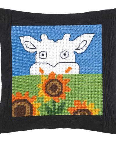 Ko og solsikke - 14x14 cm (nålepude)
