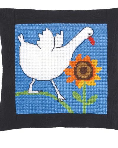 Gås og solsikke -14x14 cm (nålepude)