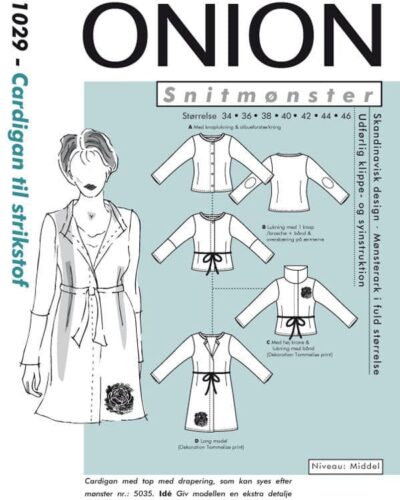 Onion cardigan til strikstof, str. 34-46 - Onion 1029