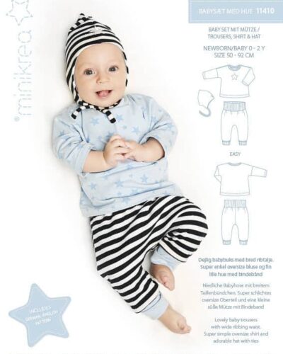 Babysæt med hue, str. 50-92 cm - Minikrea 11410
