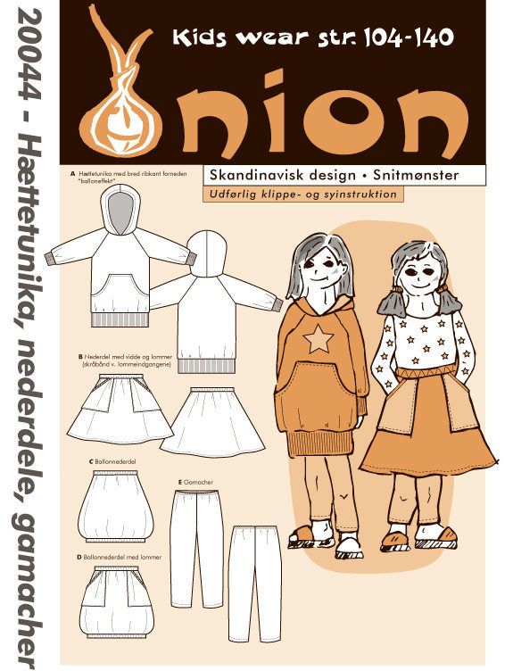 Hættetunika, nederdel, gamacher, str. 104-140 - Onion kids wear 20044 - Onion