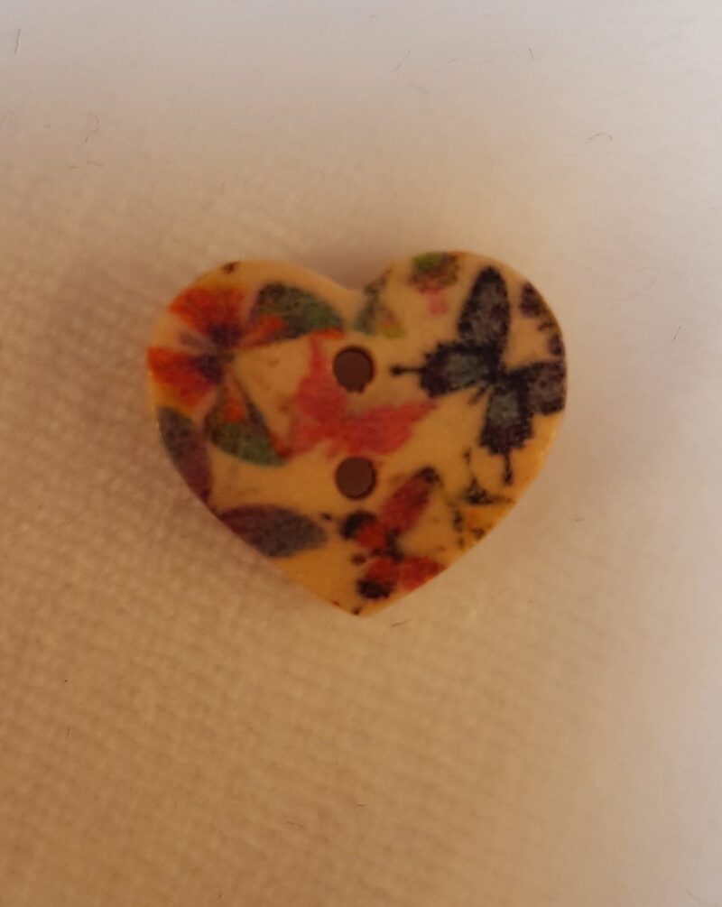 Træknap - hjerte med sommerfugle på, Ø 17 mm -