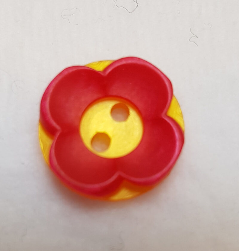 Tofarvet blomst rød/gul, Ø 15 mm -