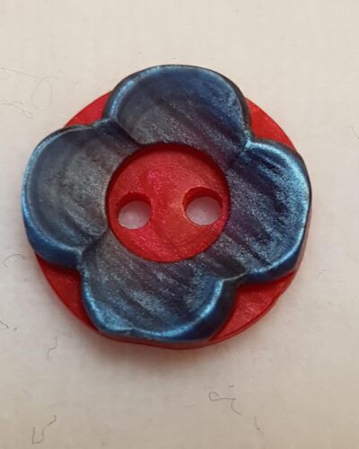 Tofarvet blomst blå/rød, Ø 15 mm