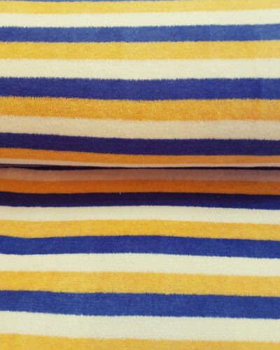 Gul/hvid/blå stribe, stretch velour