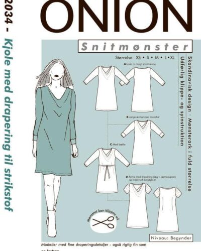 Onion kjole med drapering til strikstof, str. XS-XL - Onion 2034