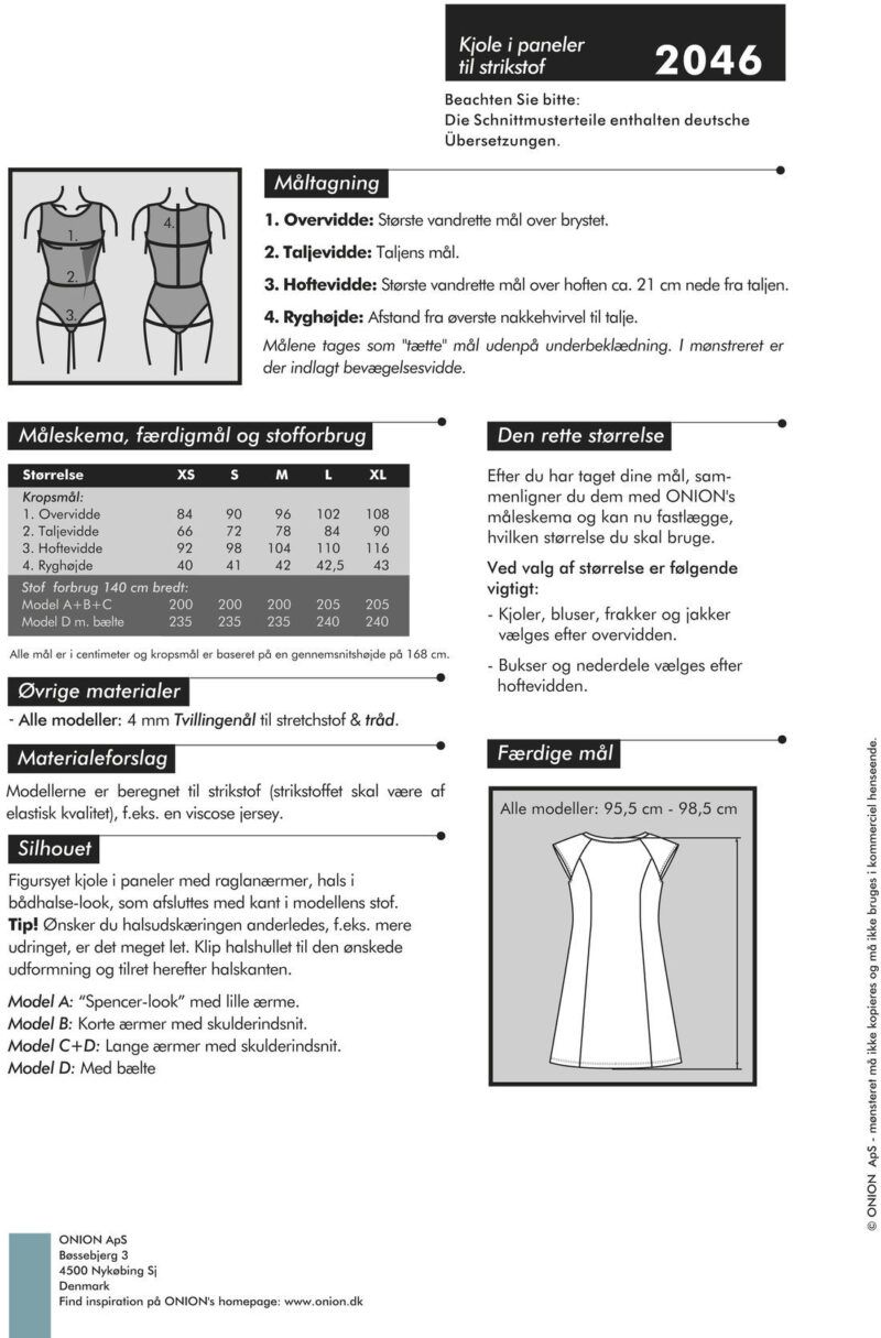 Kjole i paneler til strikstof, str. XS-XL - Onion 2046 - Onion