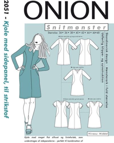 Kjole med sidepanel til strikstof, str. 34-48 - Onion 2051