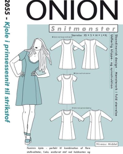 Kjole i prinsessesnit til strikstof, str. XS-XL - Onion 2055