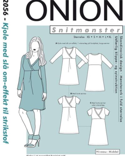Kjole med slå om-effekt til strikstof, str. XS-XL -Onion 2056