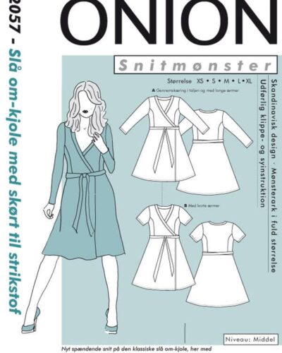 Slå om-kjole med skørt til strikstof, str. XS-XL - Onion 2057