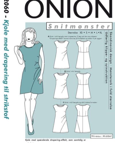 Kjole med drapering til strikstof, str. XS-XL - Onion 2060