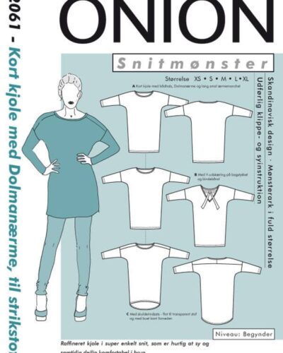 Kort kjole med Dolmaærmer, til strikstof, str. XS-XL - Onion 2061