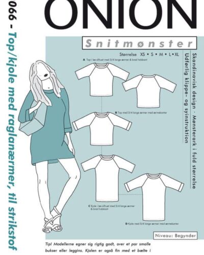 Top/kjole med raglanærmer, til strikstof, str. XS-XL - Onion 2066