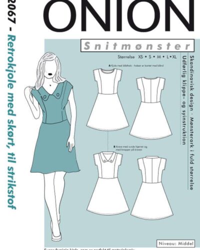 Retrokjole med skørt, til strikstof, str. XS-XL - Onion 2067