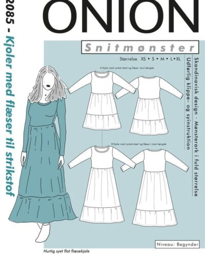 Kjole med flæser til strikstof, str.XS-XL - Onion 2085