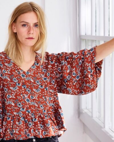 Peplun top og kjole med ballonærme, str.XS-XL - Onion 2088