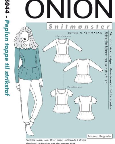 Peplun toppe til strikstof, str. XS-XL - Onion 5044