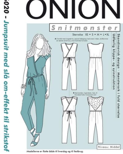 Jumpsuit med slå om-effekt til strikstof, str. XS-XL - Onion 6020