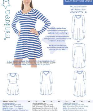 Raglan jersey kjole, str. 34-50 - Minikrea 70044 - Minikrea
