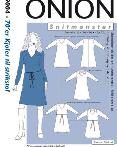 70'er kjoler til strikstof, str. XL-5XL - Onion 9004