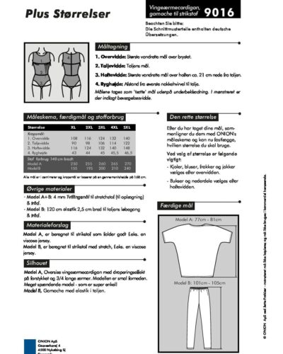 Vingeærmecardigan og gamacher til strikstof, str. XL-5XL - Onion 9016