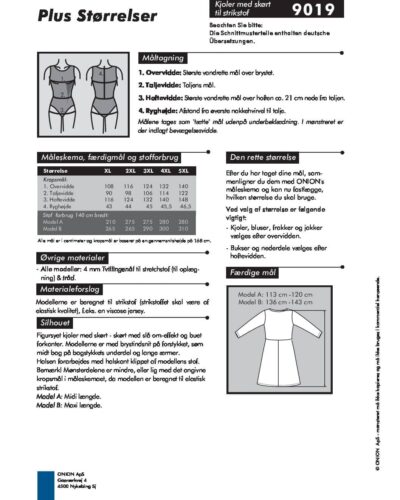 Kjoler med skørt til strikstof, str.Xl-5XL. - Onion 9019