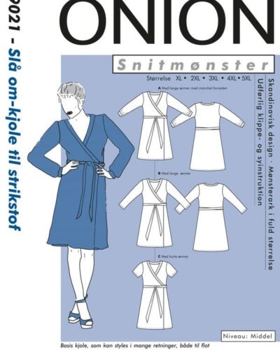 Slå om-kjole til strikstof, str.XL - 5XL - Onion 9021
