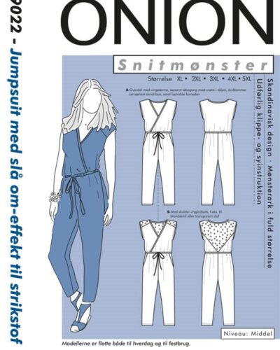 Jumpsuit med slå om-effekt til strikstof, str.XL - 5XL - Onion 9022