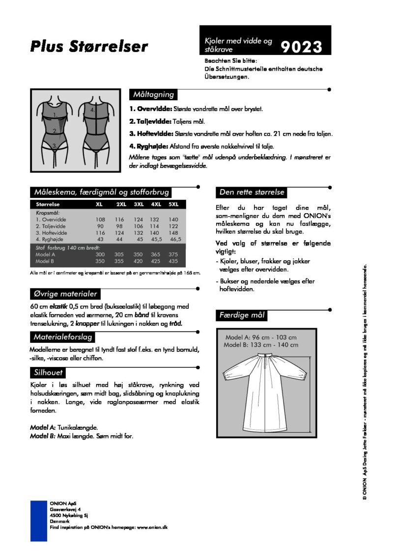 Kjoler med vidde og ståkrave, str.XL - 5XL - Onion 9023 - Onion