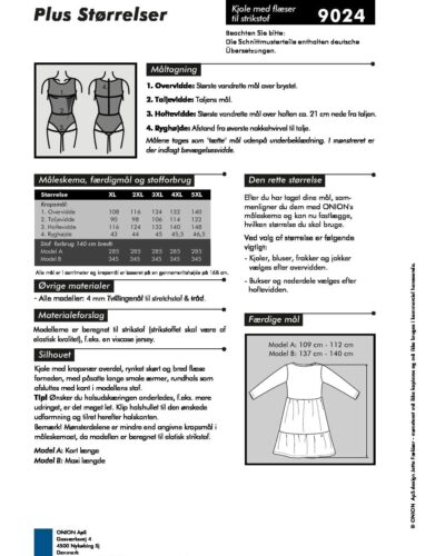 Kjole med flæser til strikstof, str.XL - 5XL - Onion 9024