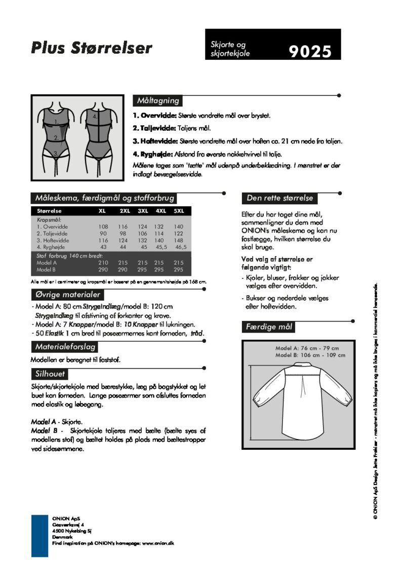 Skjorte og skjortekjole, str.XL-5XL - Onion 9025 - Onion