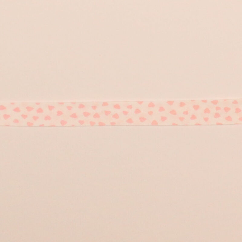 20 mm skråbånd - Hvid m. lyserøde hjerter