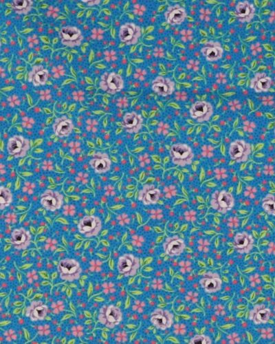 Blomster i lilla på turkis bund - Patchwork