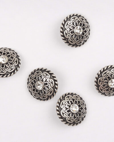 Gammel sølv m. mønster og bling, 20 mm