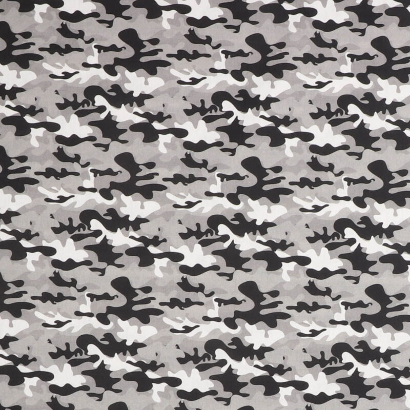 Camouflage i sort/hvid/grå - Let bomuld - Info mangler