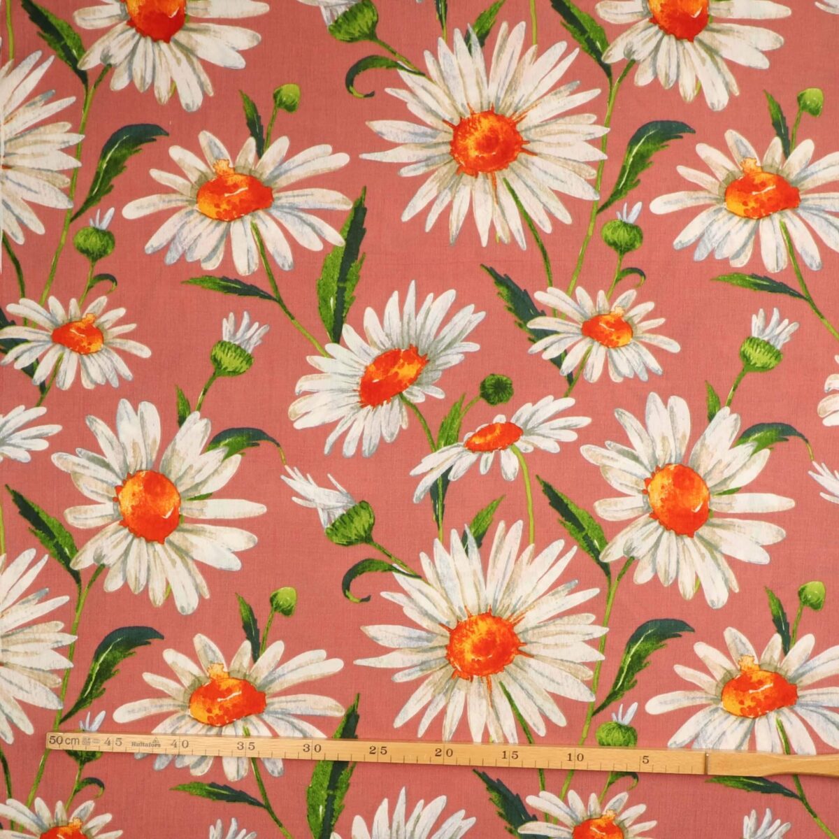 Margueritter (store) på mørk gammelrosa  - Viskose (creppet) - Billede 3