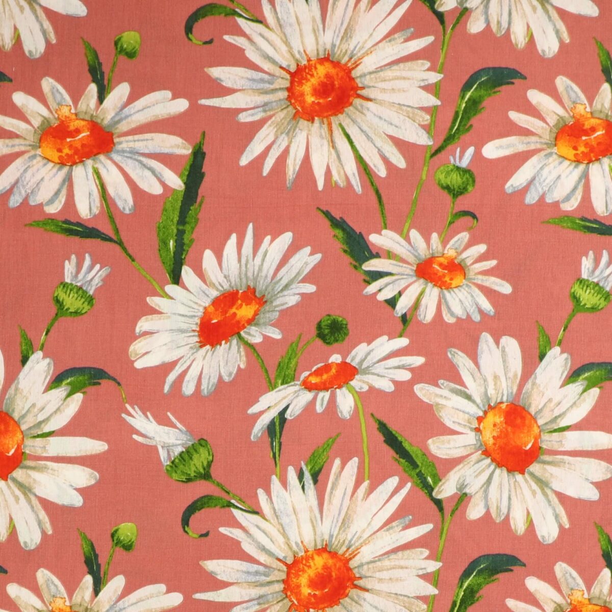 Margueritter (store) på mørk gammelrosa  - Viskose (creppet)