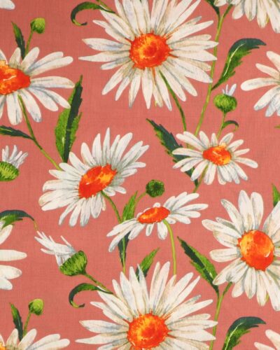 Margueritter (store) på mørk gammelrosa  - Viskose (creppet)
