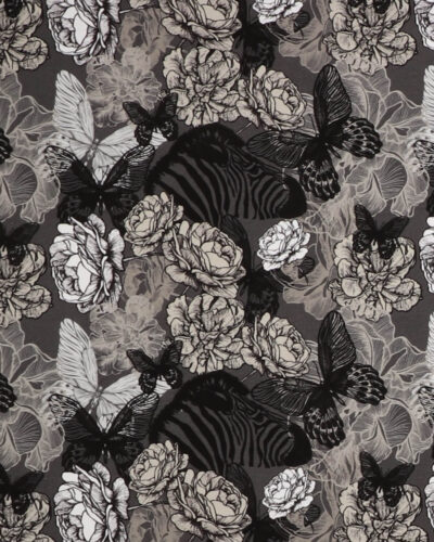 Zebra og blomster i grå nuancer - Jersey