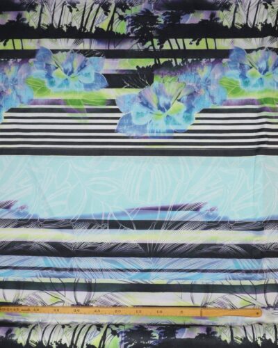Blomster, palmer og striber, polyester jersey