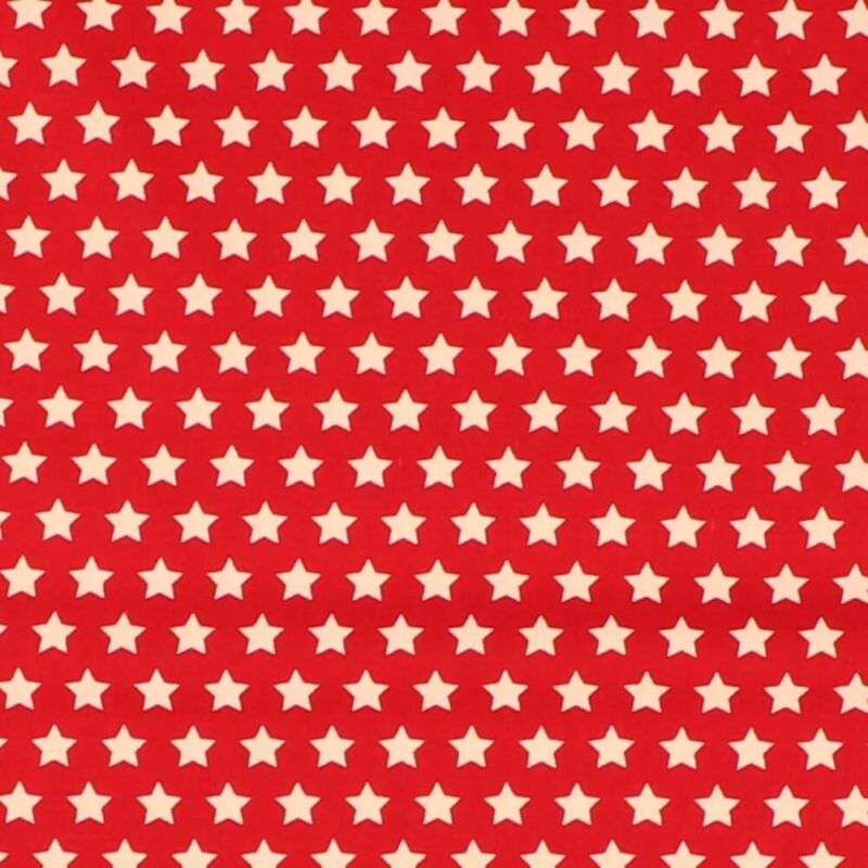 Stjerner, hvid på rød - Bomuld - Info mangler