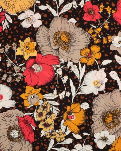 Storblomstret på sort - Rayon/polyester