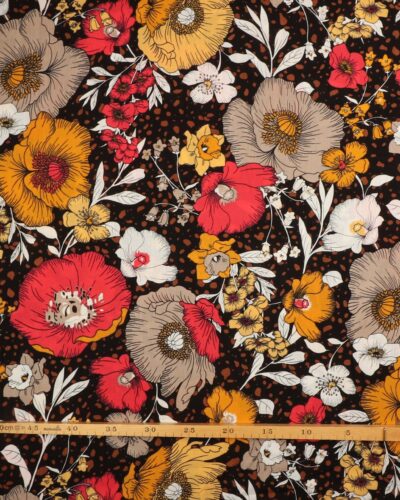 Storblomstret på sort - Rayon/polyester