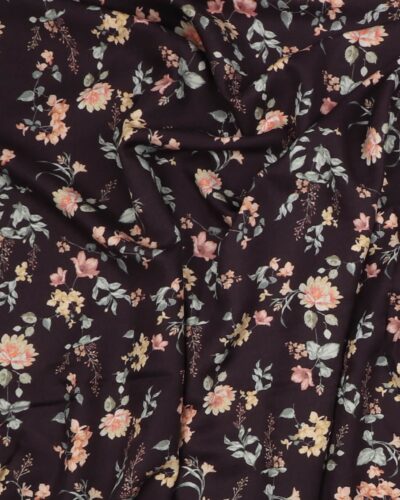 Blomster på auberginefarvet bund - Viskose 7 Blomster på auberginefarvet bund - Viskose