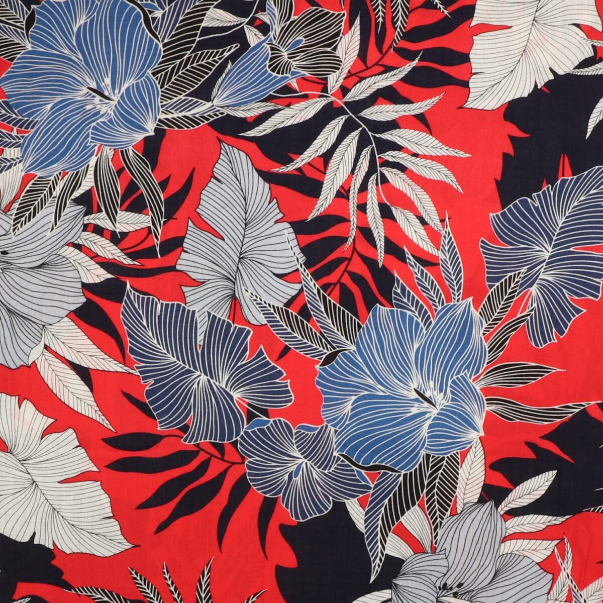 Storblomstret på Marineblå - Rayon/polyester