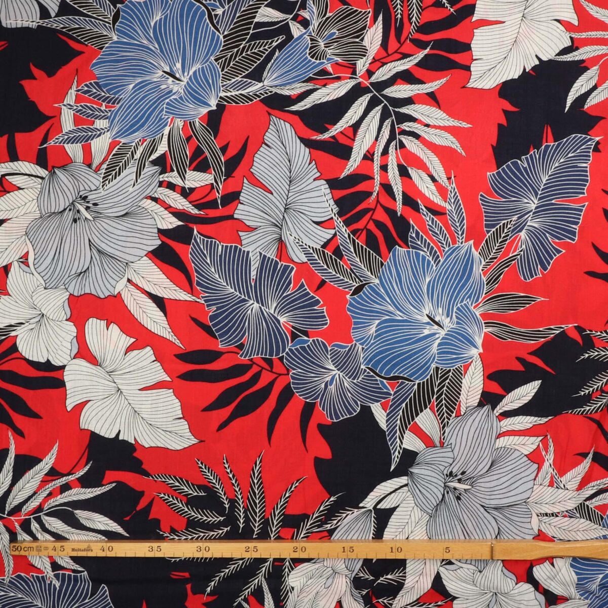 Storblomstret på Marineblå - Rayon/polyester - Billede 3