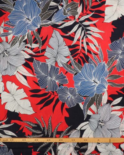 Storblomstret på Marineblå - Rayon/polyester