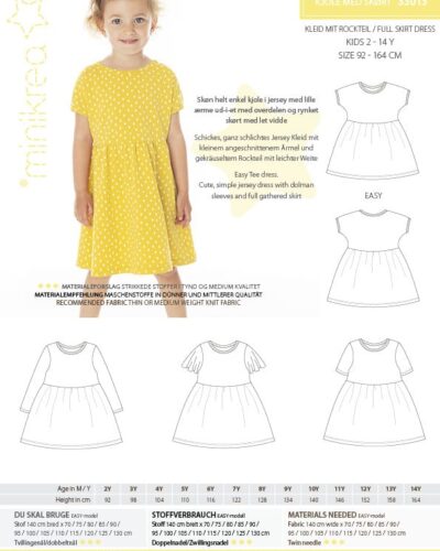 Kjole med skørt, str.2-14 år - Minikrea 33013