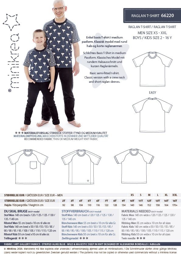 Raglan T-shirts, str.2-16 år / XS-XXL - Minikrea 66220 - Minikrea